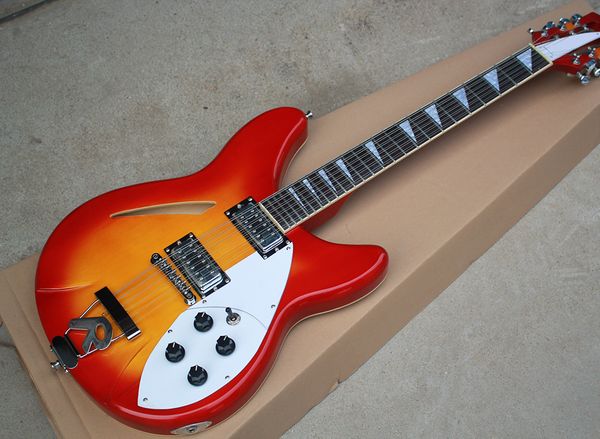 Semi hollow electric guitar with 12 tring ro ewood fretboard white pickguard chrome hardware offering cu tomized ervice
Semi hollow electric guitar with 12 tring ro ewood fretboard white pickguard chrome hardware offering cu tomized ervice