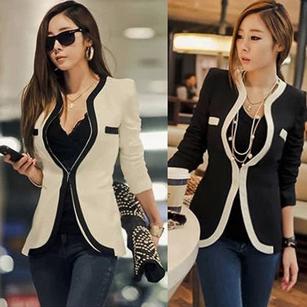 new women's fashion business coat slim fit suit blazer pockets long sleeve top, White;black
new women's fashion business coat slim fit suit blazer pockets long sleeve top, White;black