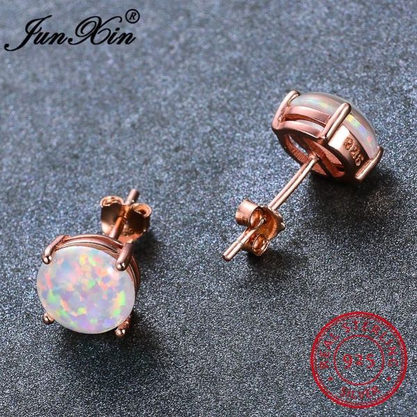 solid 925 sterling silver round stud earrings rose gold white fire opal earrings for women wedding ear studs birthstone jewelry, Golden;silver 
solid 925 sterling silver round stud earrings rose gold white fire opal earrings for women wedding ear studs birthstone jewelry, Golden;silver