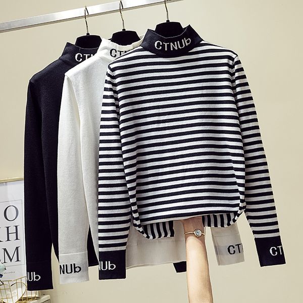 high neck sweater women autumn and winter new simple o-neck sweater pullover letters loose thin base knitted ladies black, White;black
high neck sweater women autumn and winter new simple o-neck sweater pullover letters loose thin base knitted ladies black, White;black
