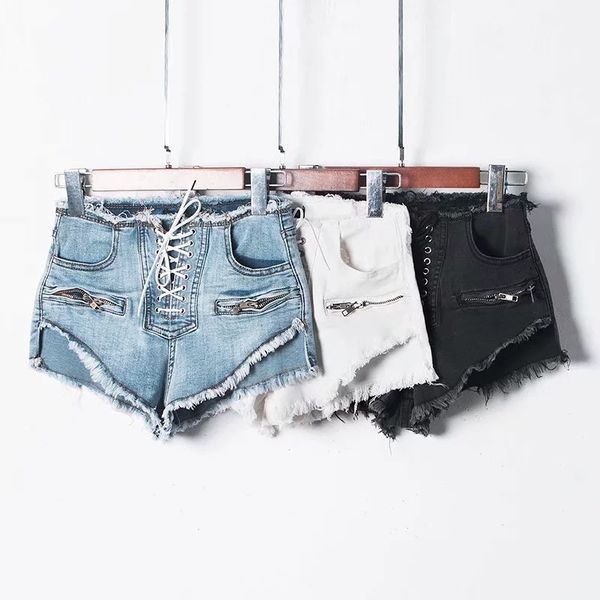 european and american womens high waist tie rope bristles irregular denim shorts women street pantalones cortos fashion cowboy pants, White;black
european and american womens high waist tie rope bristles irregular denim shorts women street pantalones cortos fashion cowboy pants, White;black