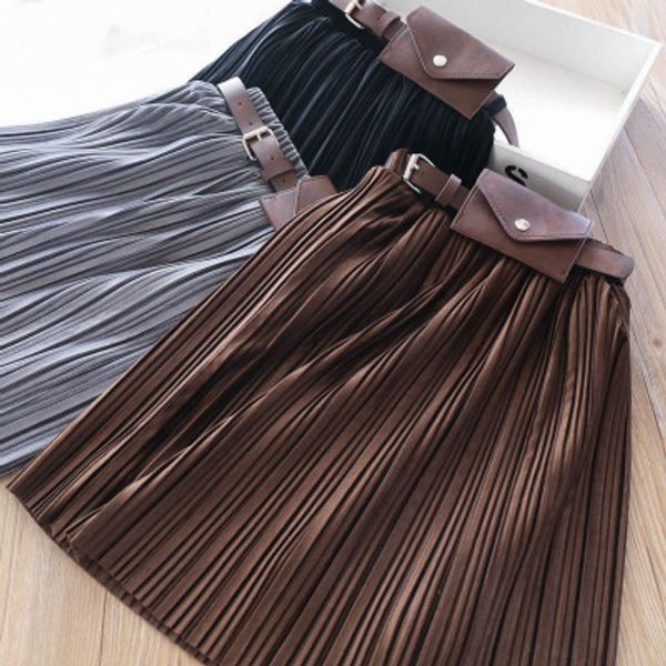 wholesale 2020 baby girls belt bag velvet pleated skirts girl kids fashion winter skirt children clothes 5pcs/lot