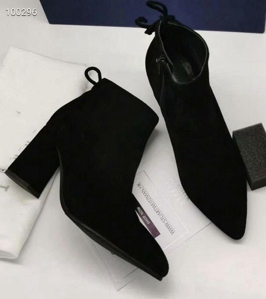 new women's booties luxury leather suede pointed thick with party booties designer heel high 7cm, Black
new women's booties luxury leather suede pointed thick with party booties designer heel high 7cm, Black