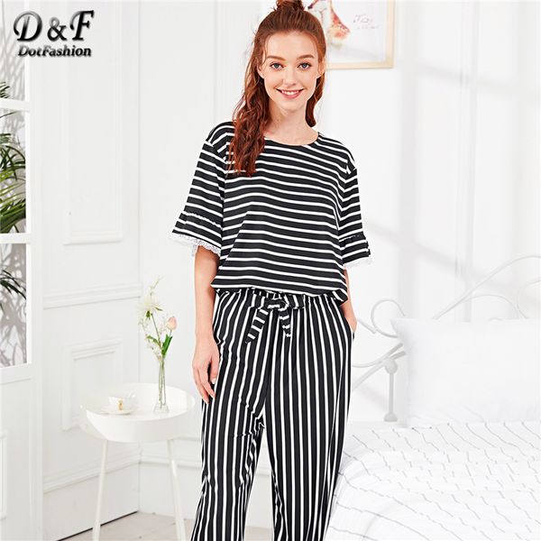 dotfashion black and white ruffle hem striped pajama set 2019 summer casual pajamas for women nightwear short sleeve loungewear, Blue;gray
dotfashion black and white ruffle hem striped pajama set 2019 summer casual pajamas for women nightwear short sleeve loungewear, Blue;gray