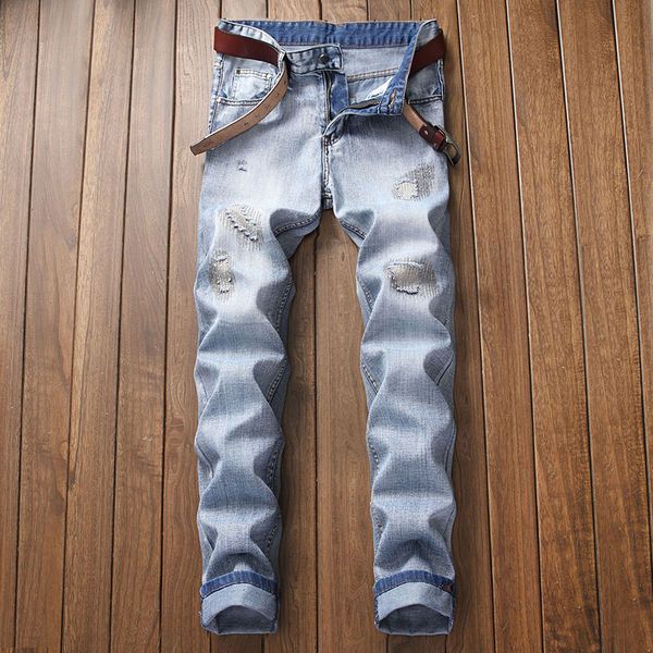 men slim jeans fashional embroidery blowing yarn jeans bleached scratched pants knees holes pants washed high quality, Blue
men slim jeans fashional embroidery blowing yarn jeans bleached scratched pants knees holes pants washed high quality, Blue