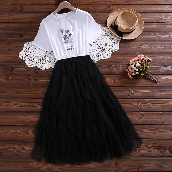 japanese mori girl students summer dress women short sleeve kawaii cat knee-length black mesh dresses, Black;gray 
japanese mori girl students summer dress women short sleeve kawaii cat knee-length black mesh dresses, Black;gray