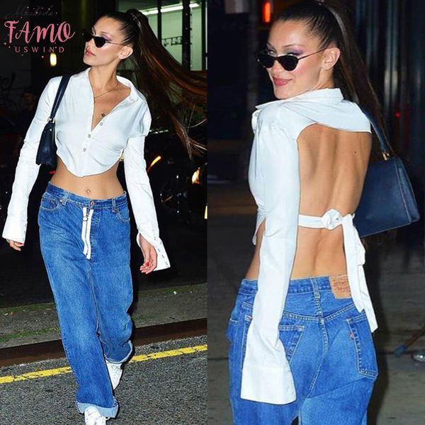 весна sexy backless узелок блуза женщины с длинным рукавом осенью белого turn down neck обрезанной рубашкой кнопка вниз блуза, White
весна sexy backless узелок блуза женщины с длинным рукавом осенью белого turn down neck обрезанной рубашкой кнопка вниз блуза, White