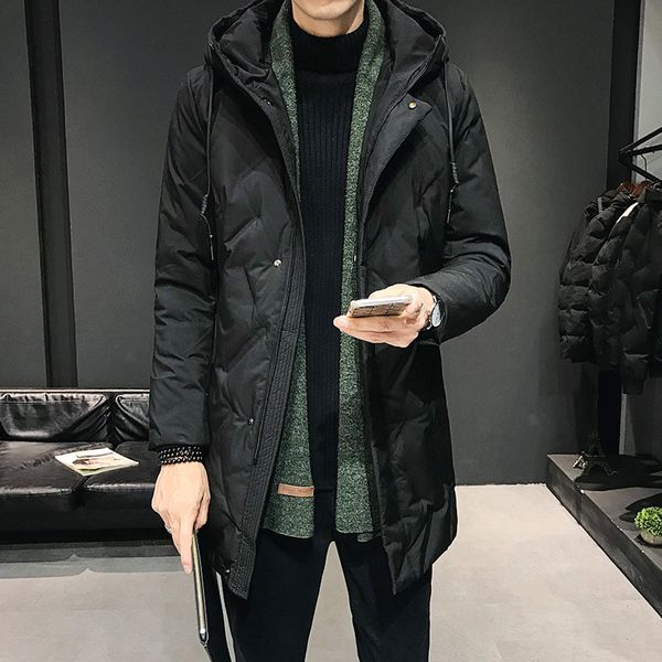 2019 new winter down jacket men's zipper and hat casual clothes medium-and-long coat, Black
2019 new winter down jacket men's zipper and hat casual clothes medium-and-long coat, Black