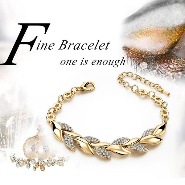 1pc lady bracelet gold braided leaf bracelets women luxury crystal hand chain wedding jewelry women accessories, Black
1pc lady bracelet gold braided leaf bracelets women luxury crystal hand chain wedding jewelry women accessories, Black