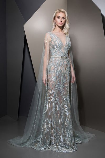 elegant ziad naked prom dresses 2019 with cape v neck sequined lace prom dresses sweep train luxury party evening gowns custom made, Black
elegant ziad naked prom dresses 2019 with cape v neck sequined lace prom dresses sweep train luxury party evening gowns custom made, Black