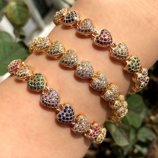 luxury heart shape bracelet full paved colourful cubic zirconia gold/silver color boho bracelets bangles for women party jewelry, Golden;silver 
luxury heart shape bracelet full paved colourful cubic zirconia gold/silver color boho bracelets bangles for women party jewelry, Golden;silver