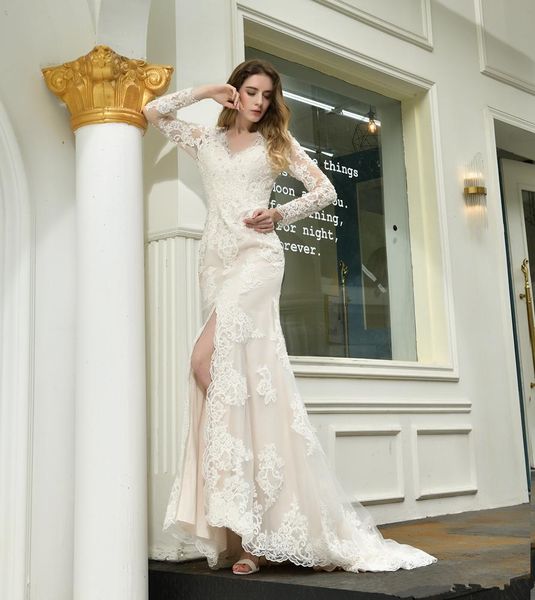muslim wedding dresses 2020 full sleeve lace tulle mermaid bridal gowns trumpet button back v neck sweep train vestido de novia, White
muslim wedding dresses 2020 full sleeve lace tulle mermaid bridal gowns trumpet button back v neck sweep train vestido de novia, White
