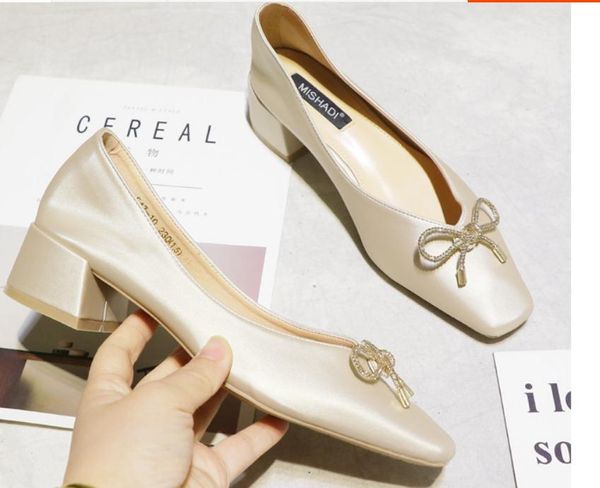 women's shoes in spring and autumn middle coarse heel square head @16, Black