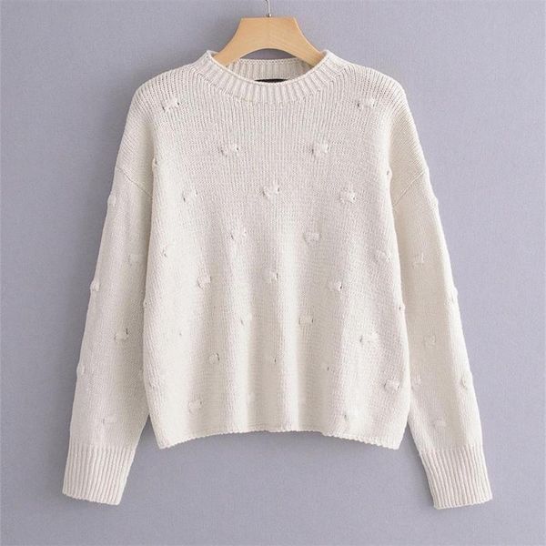 early spring 2020 women's new polka dot embellishment knitted round neck loose long sleeve pullover lazy vintage sweater, White;black
early spring 2020 women's new polka dot embellishment knitted round neck loose long sleeve pullover lazy vintage sweater, White;black