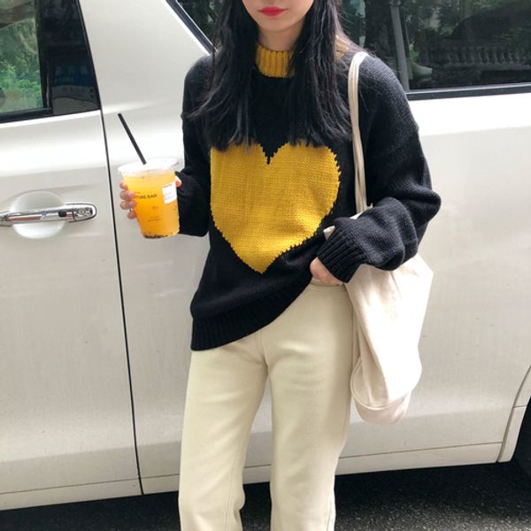 new winter harajuku women sweater jumpers vintage heart contrast color o collar pullover kawaii oversized knit female, White;black
new winter harajuku women sweater jumpers vintage heart contrast color o collar pullover kawaii oversized knit female, White;black