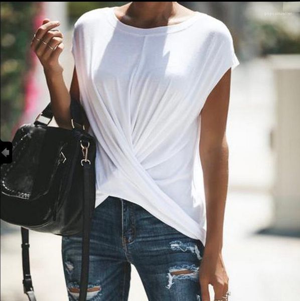 summer solid casual tshirts for women clothes female cross draped designer tees, White
summer solid casual tshirts for women clothes female cross draped designer tees, White
