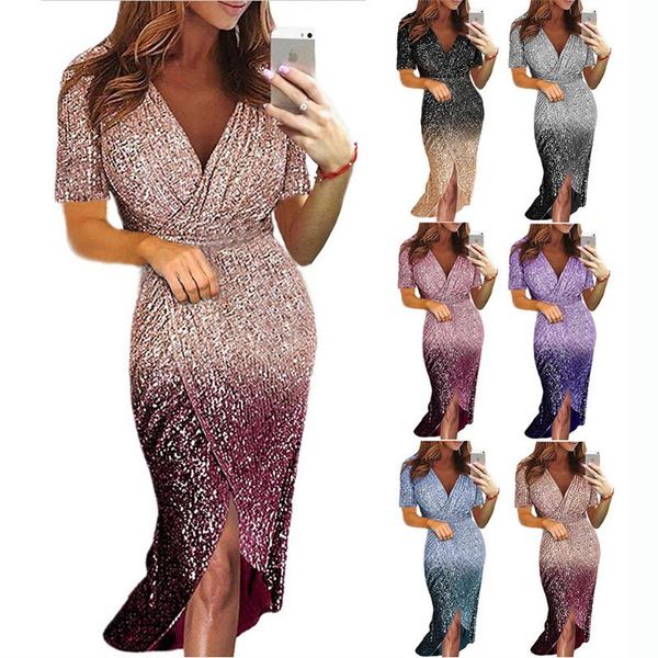 2020 women's dress europe and america long dress short sleeve gradient color sequin dinner, Black;gray
2020 women's dress europe and america long dress short sleeve gradient color sequin dinner, Black;gray