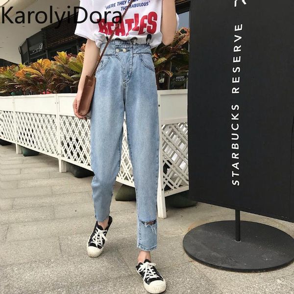 women's jeans fashion 2020 spring new irregular korean version was thin wild high waist loose nine-point jeans, Blue
women's jeans fashion 2020 spring new irregular korean version was thin wild high waist loose nine-point jeans, Blue