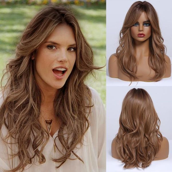 long wavy layered ombre brown synthetic hair wigs with bangs for afro women daily cosplay natural wigs heat resistant fiber, Black
long wavy layered ombre brown synthetic hair wigs with bangs for afro women daily cosplay natural wigs heat resistant fiber, Black
