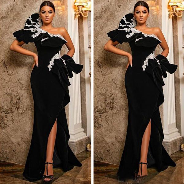 2020 arabic aso ebi prom dresses one shoulder ruffles beading lace party gowns high split mermaid dress robes de soirée, Black
2020 arabic aso ebi prom dresses one shoulder ruffles beading lace party gowns high split mermaid dress robes de soirée, Black