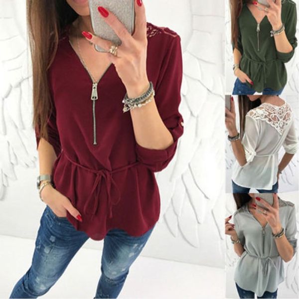 new fashion women chiffon blouses shirt long sleeve zip v-neck lace back shirt spring autumn ladies casual blouse, White
new fashion women chiffon blouses shirt long sleeve zip v-neck lace back shirt spring autumn ladies casual blouse, White
