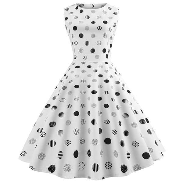 summer style women dress vintage sleeveless o neck dot printing party dress retro robe femme woman clothing vestidos, Black;gray
summer style women dress vintage sleeveless o neck dot printing party dress retro robe femme woman clothing vestidos, Black;gray