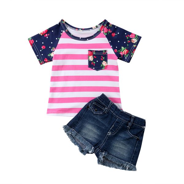 New Toddler Infant Kid Baby Girl Stripe Tops T-shirt Denim Ripped Pants 2Pcs Set Outfit Patchwork Floral Clothes 1-5T
New Toddler Infant Kid Baby Girl Stripe Tops T-shirt Denim Ripped Pants 2Pcs Set Outfit Patchwork Floral Clothes 1-5T