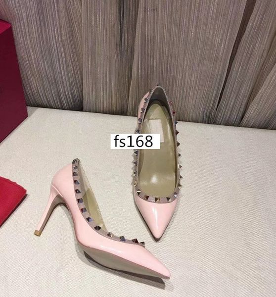 designer studs high heels patent leather rivets sandals women shoes valentine high heel shoes 8.5cm with box, Black
designer studs high heels patent leather rivets sandals women shoes valentine high heel shoes 8.5cm with box, Black