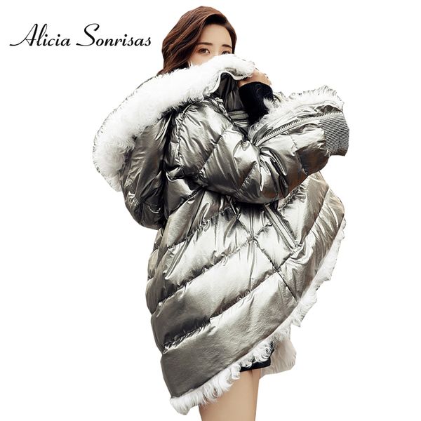 women white duck down jacket for winter 2018 big lamb fur collar hooded silver glossy fluffy parkas shiny face overcoats, Black
women white duck down jacket for winter 2018 big lamb fur collar hooded silver glossy fluffy parkas shiny face overcoats, Black