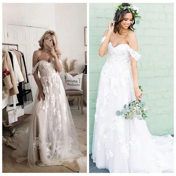 stunning a-line off shoulder wedding dress lace appliques sweep train beachy wedding dresses with sleeves elegant wedding gowns bridal dress, White
stunning a-line off shoulder wedding dress lace appliques sweep train beachy wedding dresses with sleeves elegant wedding gowns bridal dress, White
