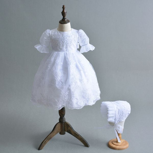 

newborn christening gown with bonnet hat baby girl lace dress long children clothes vestidos infantil white baby baptism dress, Red;yellow