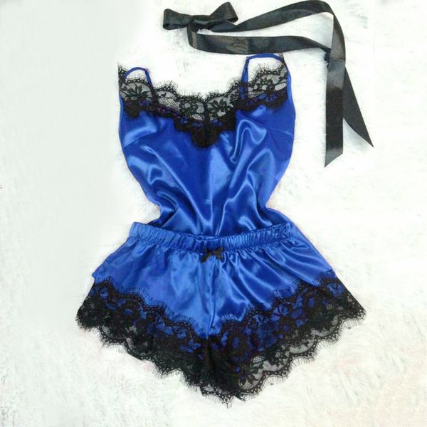 2019women's sleepwear satin pajama set black lace v-neck pyjamas sleeveless cute cami and short pijama mujer, Blue;gray
2019women's sleepwear satin pajama set black lace v-neck pyjamas sleeveless cute cami and short pijama mujer, Blue;gray