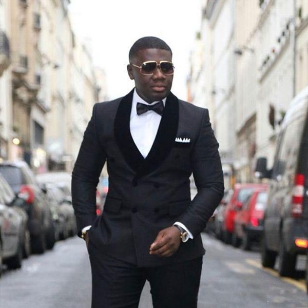 2019 simple fashion groom tuxedos double breasted black shawl lapel groomsmen wedding suits men prom suit (jacket+pants+tie), Black;gray
2019 simple fashion groom tuxedos double breasted black shawl lapel groomsmen wedding suits men prom suit (jacket+pants+tie), Black;gray