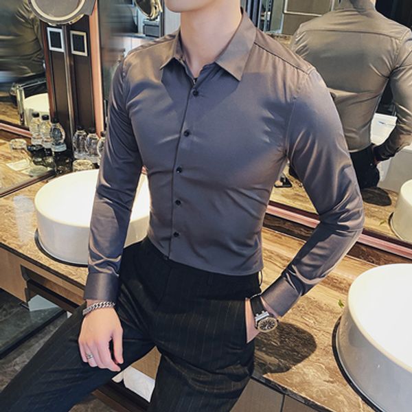 2020 spring and autumn solid color long-sleeved shirt male korean version of slim wild trend business occupation shirt, White;black
2020 spring and autumn solid color long-sleeved shirt male korean version of slim wild trend business occupation shirt, White;black