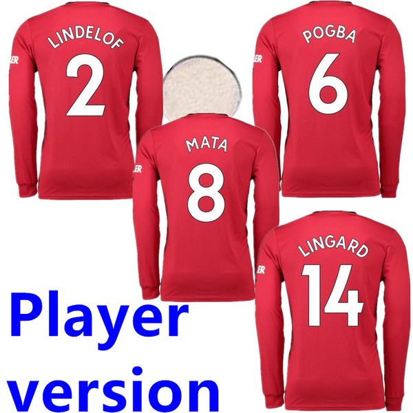 long sleeve player version pogba lingard 19 20 manchester soccer united jerseys utd 2020 rashford football maguire jersey home shirt, Black;yellow