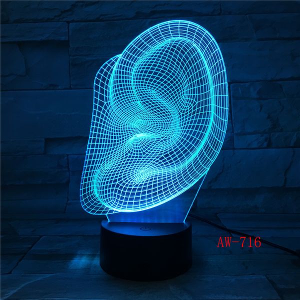creative 3d visuale ear modl illusion lamp led 7 color changing novelty bedroom night light music home decor dropshipping aw-716
creative 3d visuale ear modl illusion lamp led 7 color changing novelty bedroom night light music home decor dropshipping aw-716