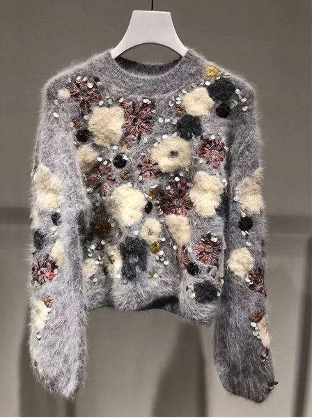 brand designer women luxury beaded sweaters 2019 autumn winter fashion wool round neck flowers embroidered casual loose jumper pullovers, White;black
brand designer women luxury beaded sweaters 2019 autumn winter fashion wool round neck flowers embroidered casual loose jumper pullovers, White;black