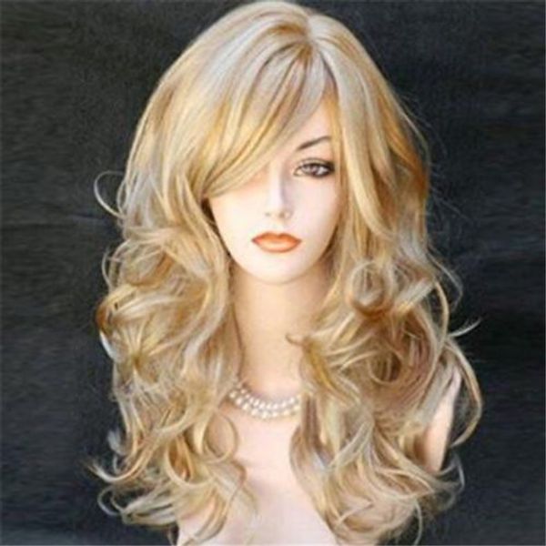 fashion charming women wave long blonde synthetic hair cosplay party full wigs, Black
fashion charming women wave long blonde synthetic hair cosplay party full wigs, Black