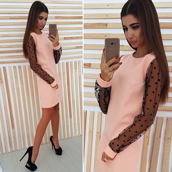 lady dot mesh patchwork dress casual round neck long sleeve autumn dress, Black;gray
lady dot mesh patchwork dress casual round neck long sleeve autumn dress, Black;gray