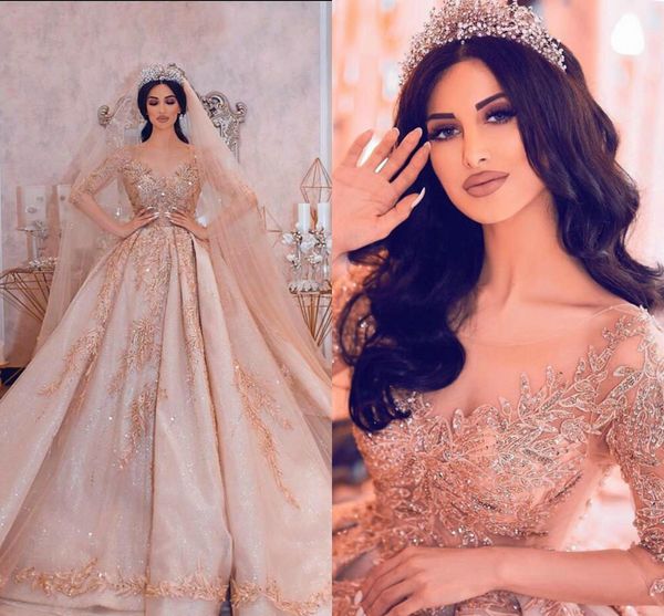 2020 champagne luxury crystal beaded long sleeves ball gown wedding dresses vintage sequined plus size saudi arabic dubai bridal gown, White
2020 champagne luxury crystal beaded long sleeves ball gown wedding dresses vintage sequined plus size saudi arabic dubai bridal gown, White