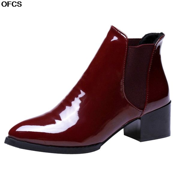 size 42 boots women patent leather ankle boots 2019 autumn new fashion shoes pointed low heel shoes women, Black
size 42 boots women patent leather ankle boots 2019 autumn new fashion shoes pointed low heel shoes women, Black