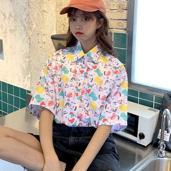 women short sleeve summer shirts hawaii blouses print turn down collar blouses casual loose, White
women short sleeve summer shirts hawaii blouses print turn down collar blouses casual loose, White