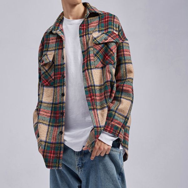 winter khaki plaid thick flannel shirt patched pockets long sleeve cropped workshirt streetwear, White;black
winter khaki plaid thick flannel shirt patched pockets long sleeve cropped workshirt streetwear, White;black