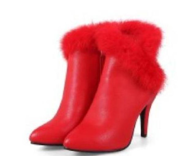 2018 women's boots in winter with new style high heel fine heel pointed end plus velvet keep warm non-slip, Black 
2018 women's boots in winter with new style high heel fine heel pointed end plus velvet keep warm non-slip, Black