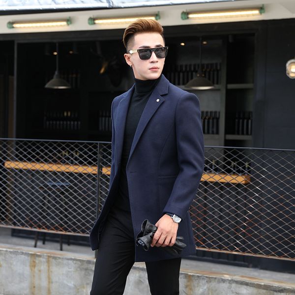 medium and long woolen men's business men's suit winter pure woolen coat in the long slim minimalist handsome male coat, Black
medium and long woolen men's business men's suit winter pure woolen coat in the long slim minimalist handsome male coat, Black