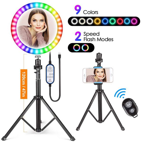 led rgb ring light kit, 9 colors, 11 brightness level, 2 speed flash mode, dimmable selfie makeup ring light with tripod stand, phone holder
led rgb ring light kit, 9 colors, 11 brightness level, 2 speed flash mode, dimmable selfie makeup ring light with tripod stand, phone holder