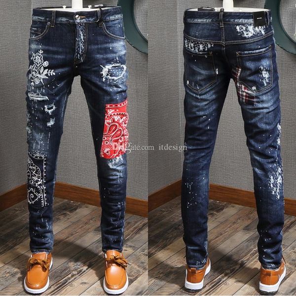 2020 summer new cool guy painted embroidery floral patchwork applique denim cotton jeans distressed faded cowboy trousers, Blue
2020 summer new cool guy painted embroidery floral patchwork applique denim cotton jeans distressed faded cowboy trousers, Blue