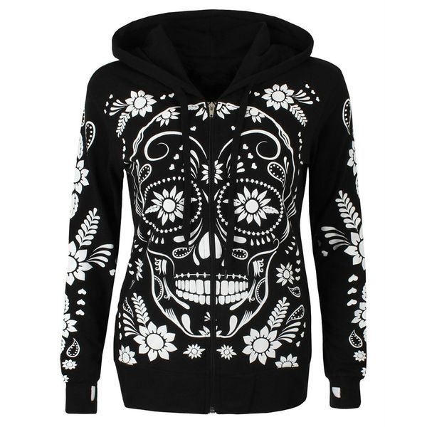 women skull print hoodies plus size long sleeve zipper hooded casual sweatshirt pullover women fall clothing winter hoodies, Black
women skull print hoodies plus size long sleeve zipper hooded casual sweatshirt pullover women fall clothing winter hoodies, Black