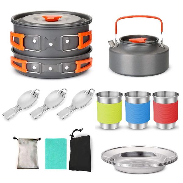 camping cookware kit outdoor aluminum cooking set water kettle pan pot travelling hiking picnic bbq tableware outdoor equipment
camping cookware kit outdoor aluminum cooking set water kettle pan pot travelling hiking picnic bbq tableware outdoor equipment