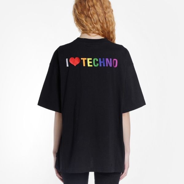 19ss luxury designer fashion t-shirt black i love techno short sleeve hip hop tees men and women black and white t-shirt s~xl, White;black